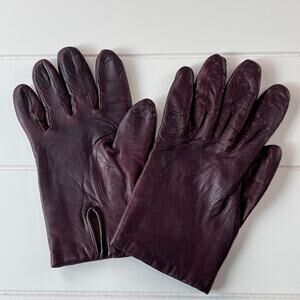 Aris Vintage Women’s Short leather Gloves Burgundy Cashmere Lined Size 7.5